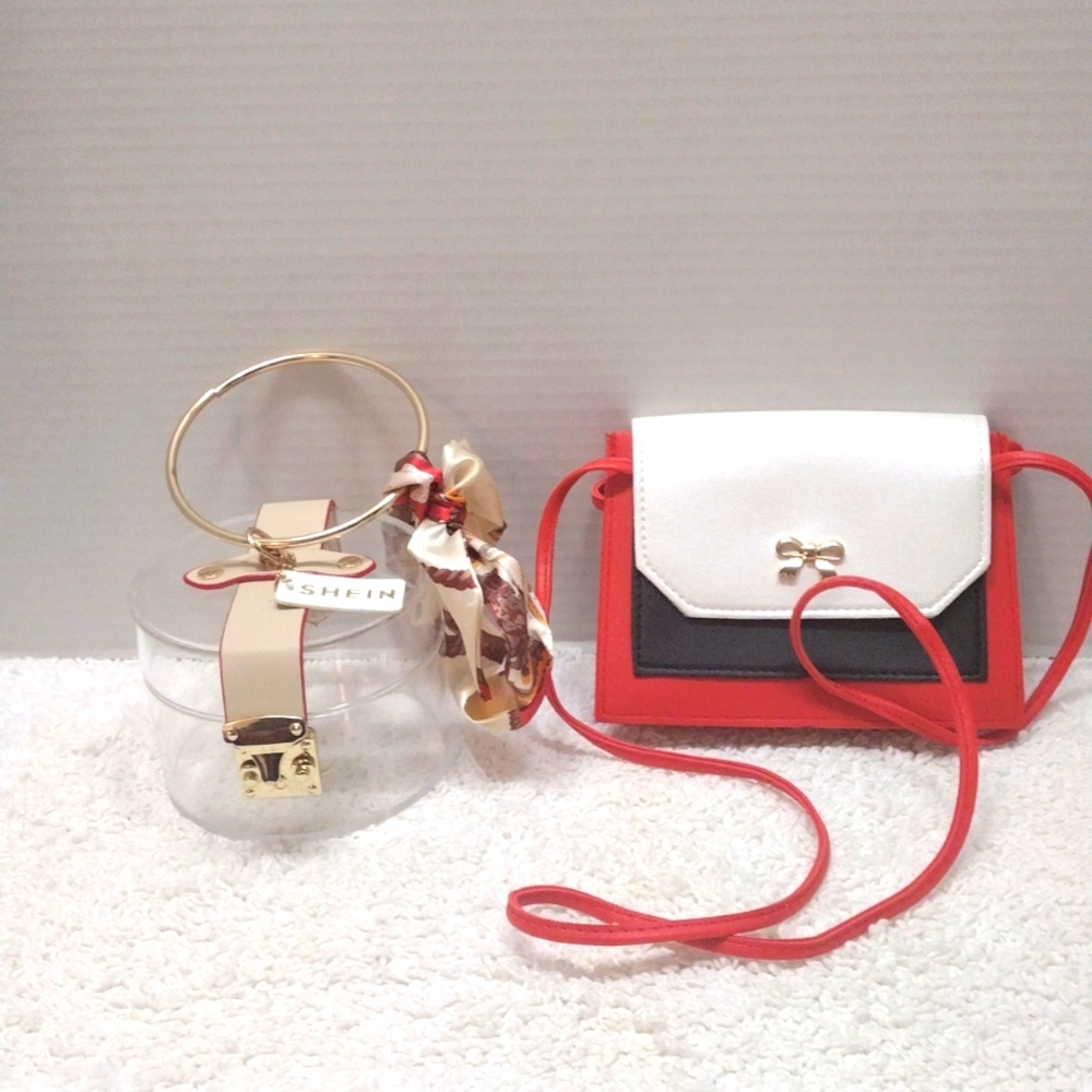 SheIn Hard Case Purse and Small Leather Faux Purse with Bow Lot of 2